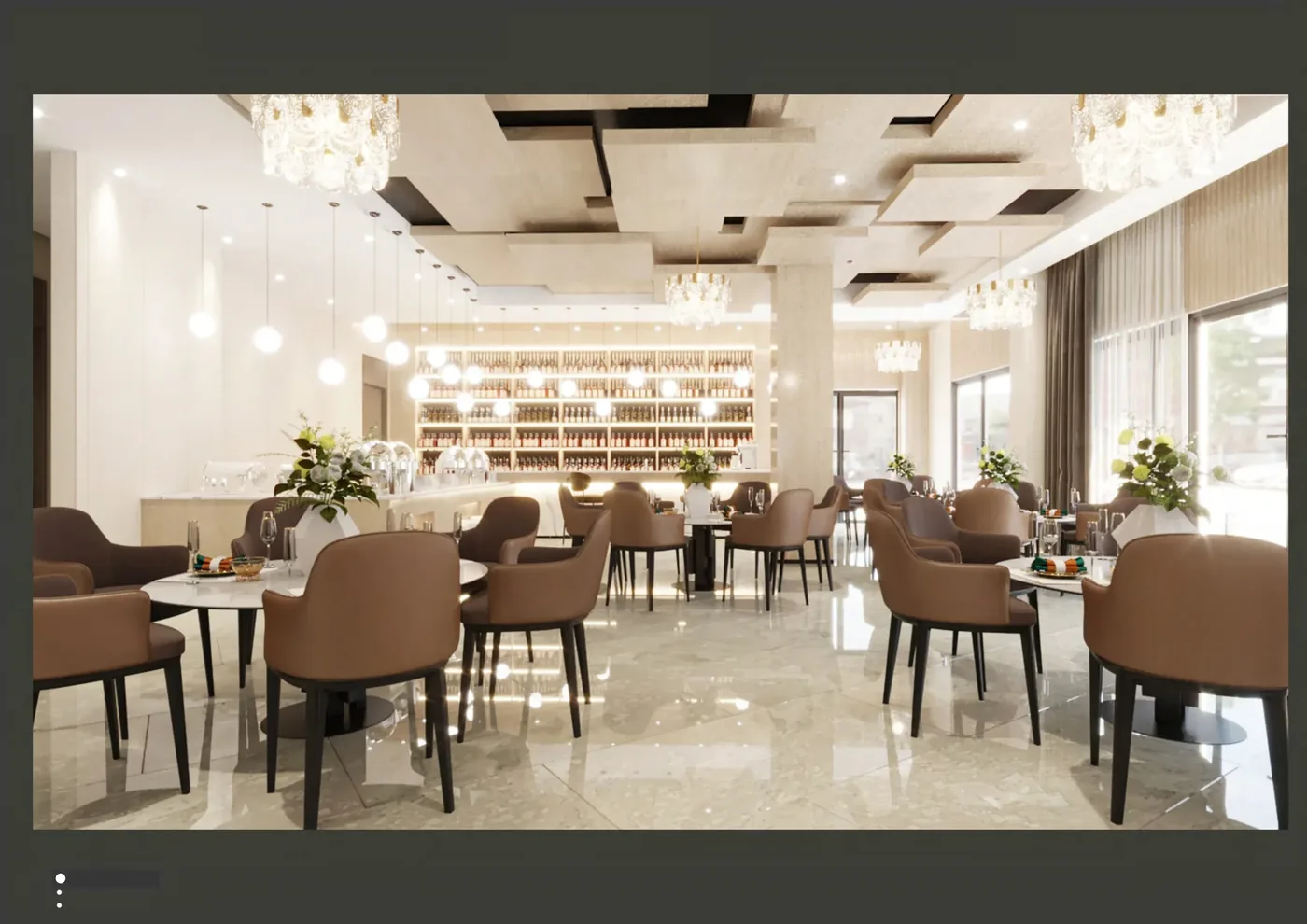 GEORGE Group project image with round dining tables, upholstered chairs, perimeter seating and open circulation